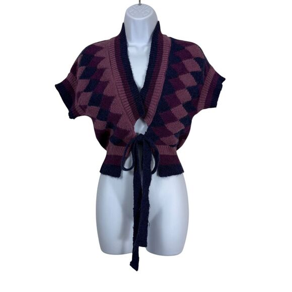 Bennetton Sweater Womens Large Purple Violet Cardigan Argyle Mohair Academia - Picture 1 of 8